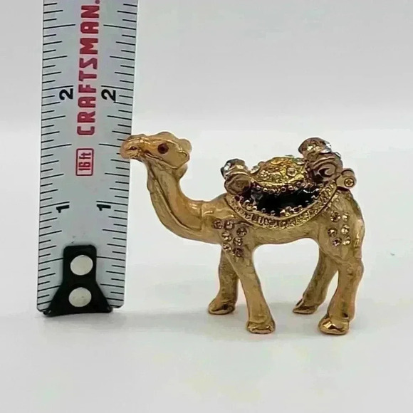 Rare Miniauture Camel Bejeweled Gold & Enamel Camel Trinket VTG W/White Stones - Picture 3 of 8